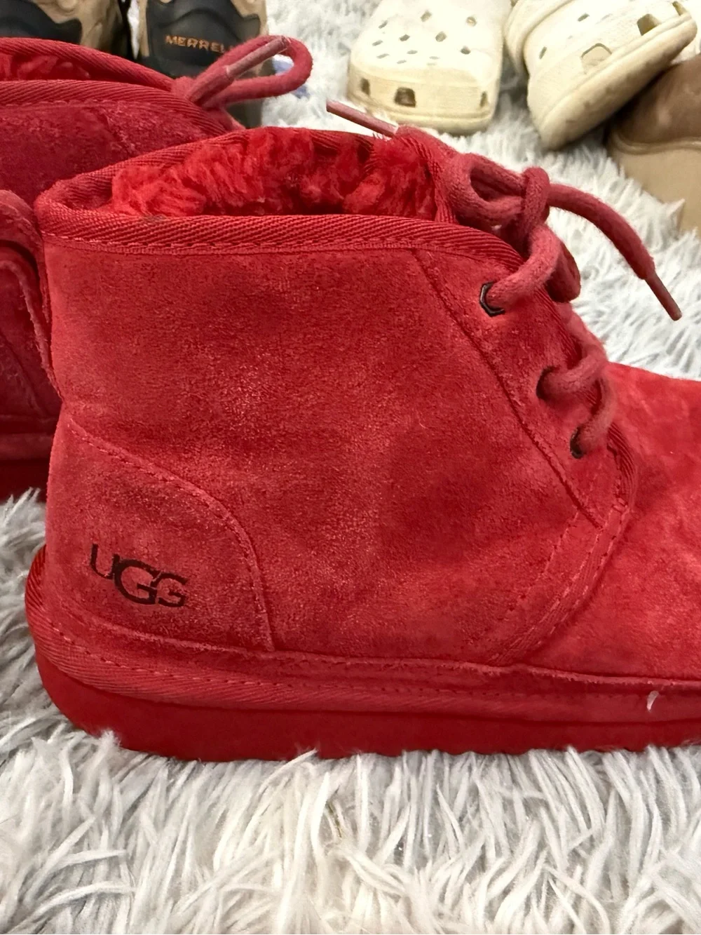 UGG Kids Red Suede Lace-Up Ankle Boots